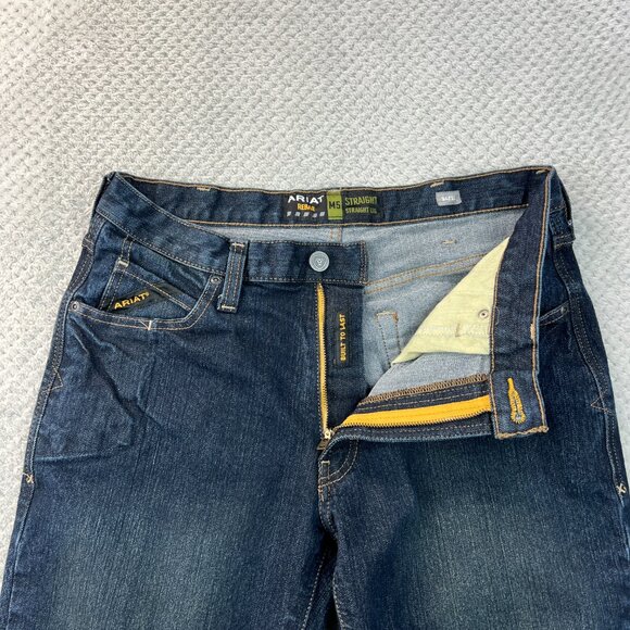 Ariat Rebar M5 Mens Jeans 34x32 Dark Wash Straight Leg Work Denim Stretch Blue - Picture 13 of 13